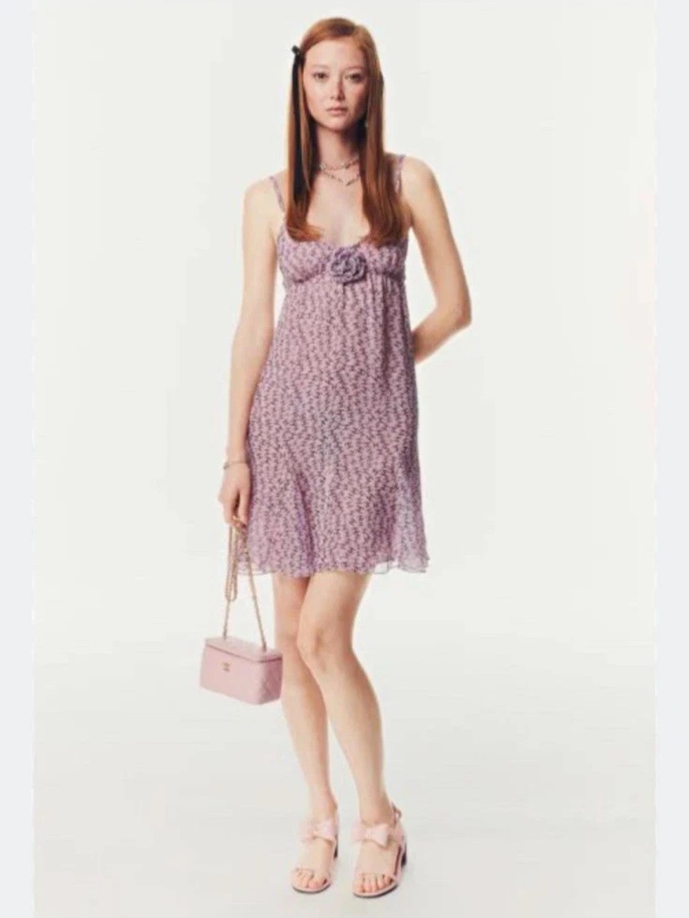CHANEL SS25 Silk Pink CC Print Dress FR 36